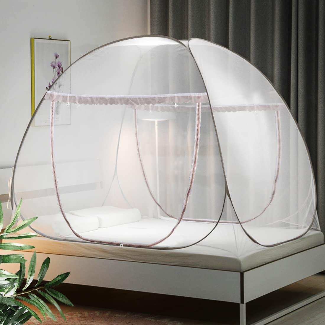 Pop Up Bed Net Tent with Bottom, Double Door, 79 x71x59 inch Q928383