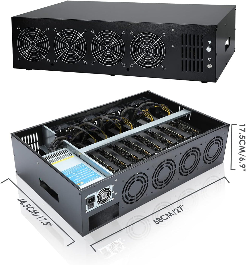 8 GPU Mining Rig Frame Case with 2000W Power Supply and 8 Cooling Fans O4327