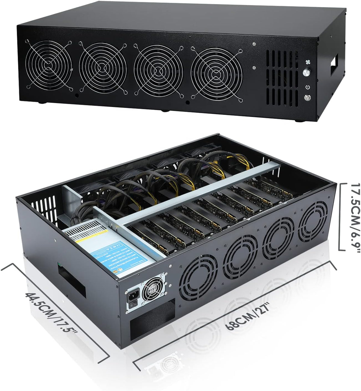 8 GPU Mining Rig Frame Case with 2000W Power Supply and 8 Cooling Fans O4327