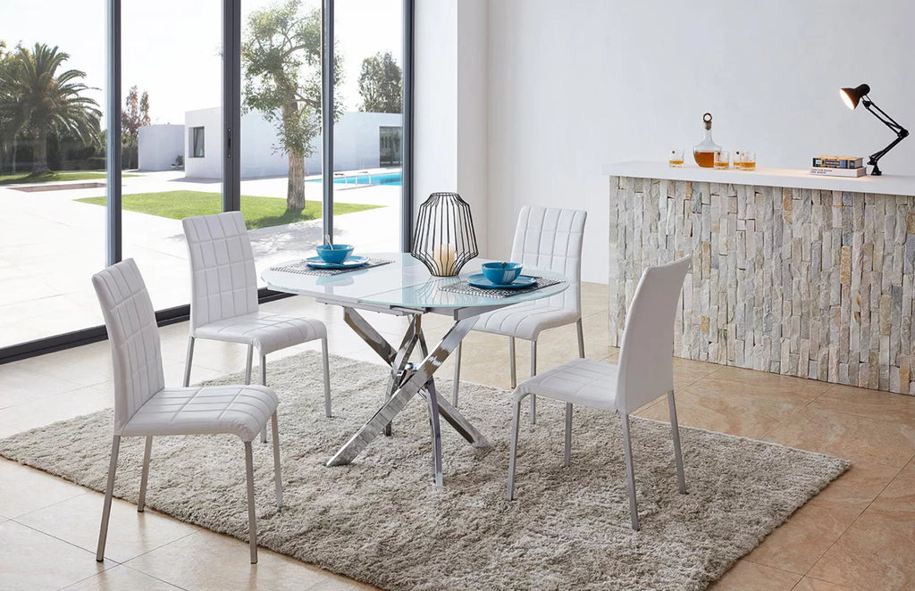 White Glass Top Dining Table Set 5 Pcs I8791