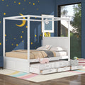 Queen Size Canopy Platform Bed with Trundle and Storage Drawers O53216