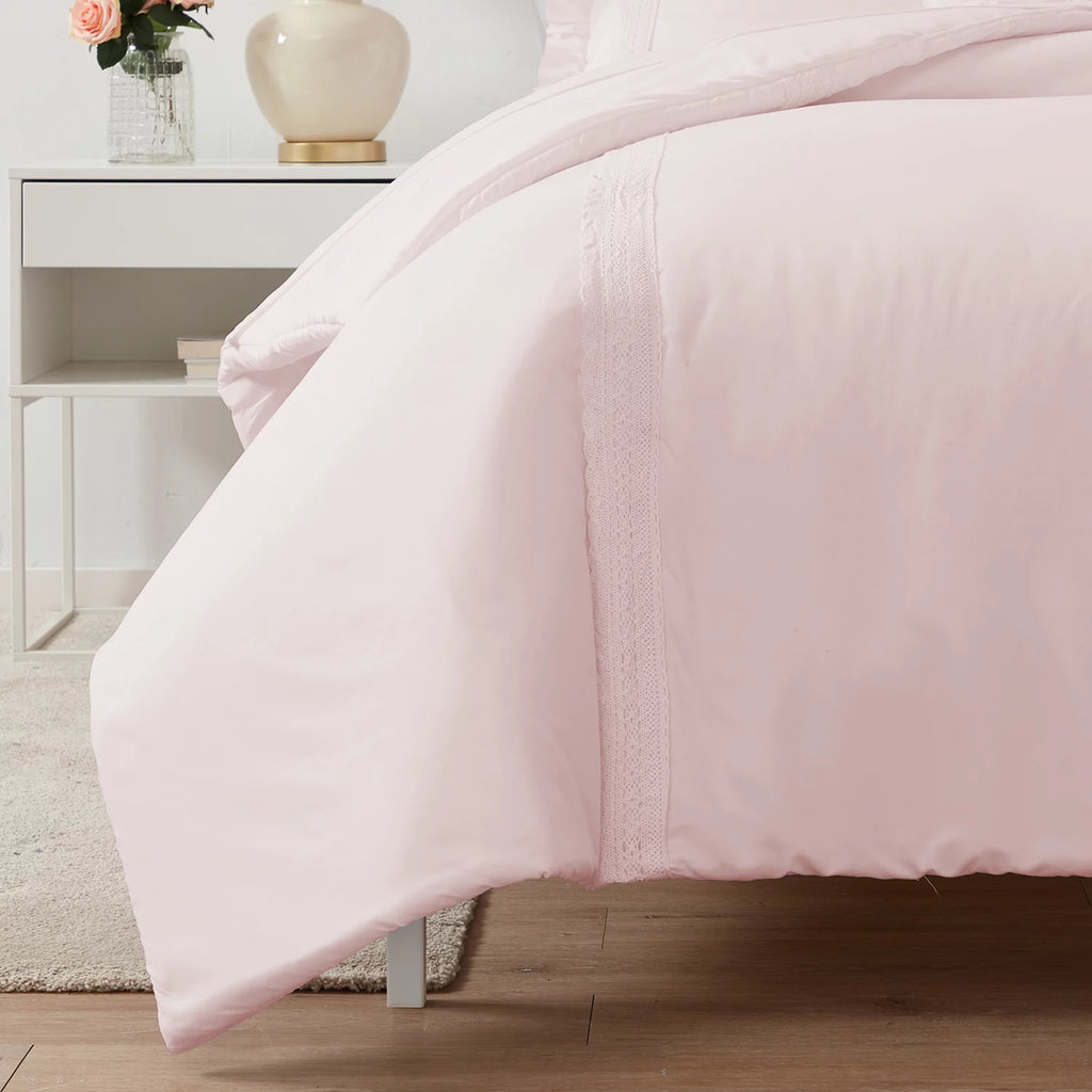 Pink Crochet Stripe 4-Piece Microfiber Comforter Set U963996