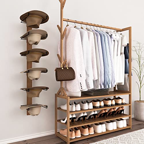 6 Pieces Rustic Black Metal and Natural Wooden Board Cowboy Hat Rack U642