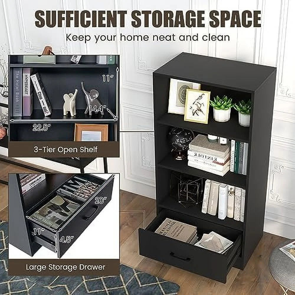 Black 3 Cube Bookcase with Drawer P494846