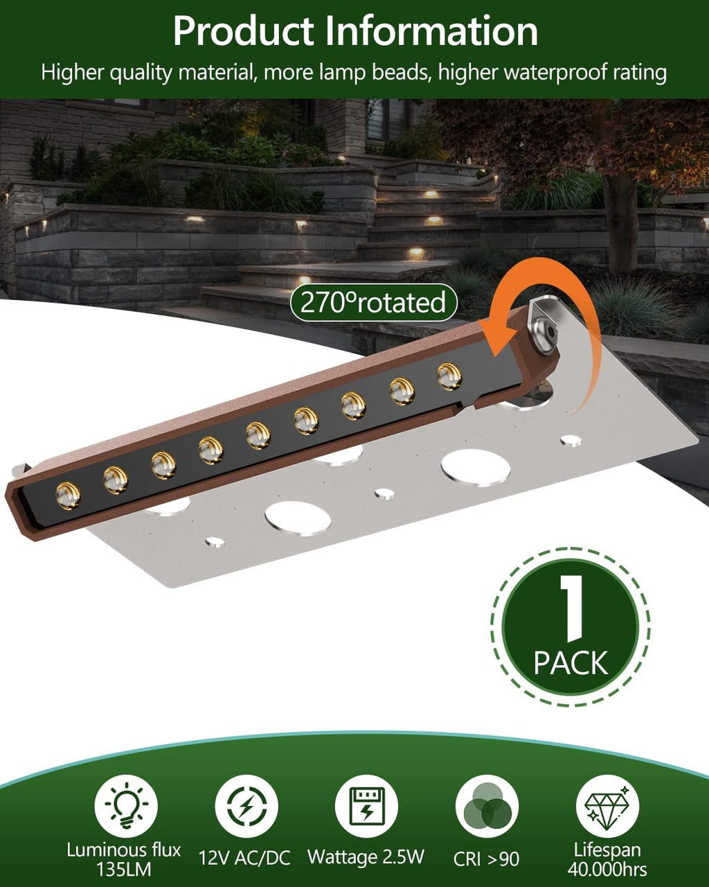 8-Pack 7 Inch LED Hardscape Lighting, IP68 Waterproof, Low Voltage 12-36V AC/DC Landscape Lighting, 2700K Warm White I320009