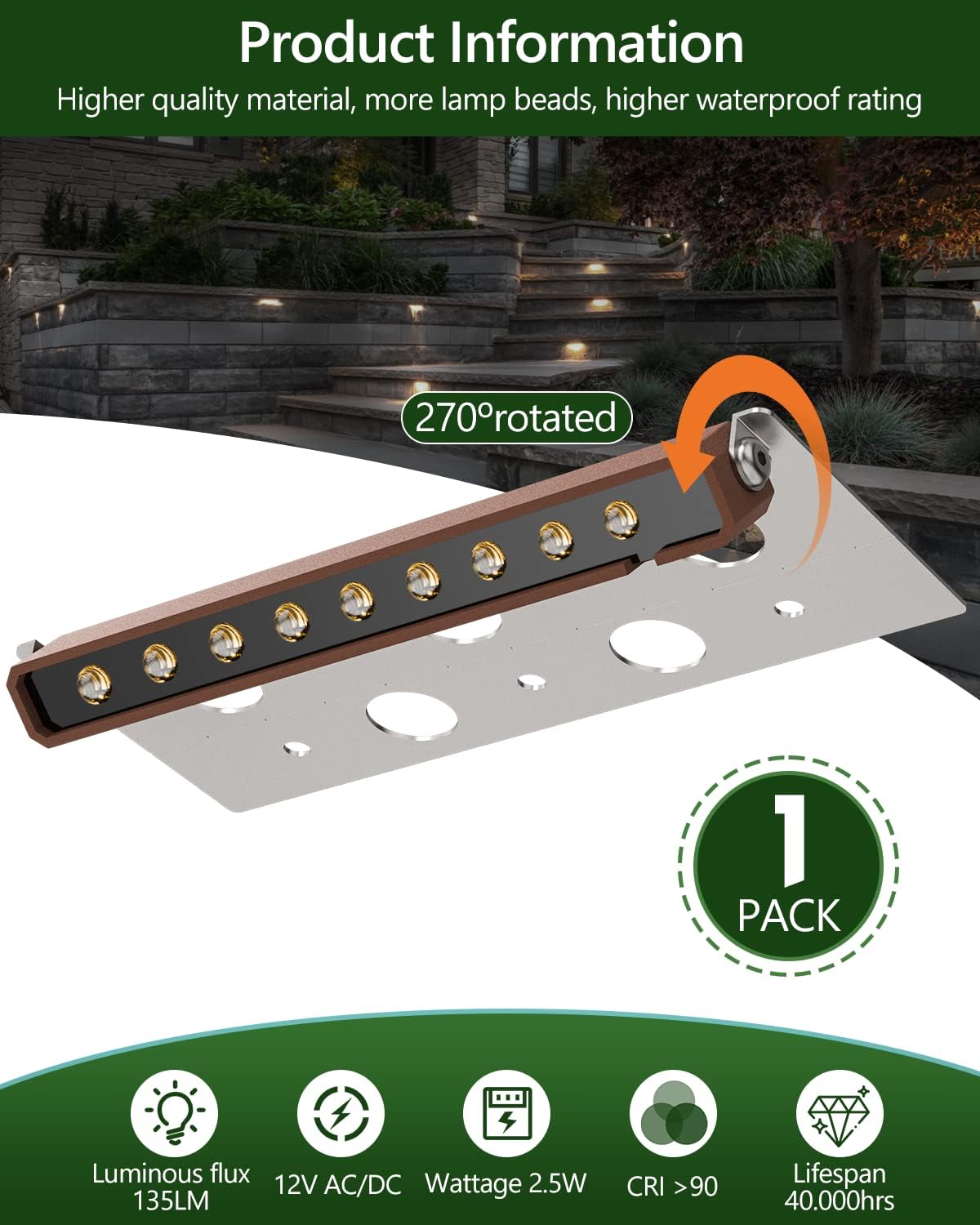 8-Pack 7 Inch LED Hardscape Lighting, IP68 Waterproof, Low Voltage 12-36V AC/DC Landscape Lighting, 2700K Warm White I320009