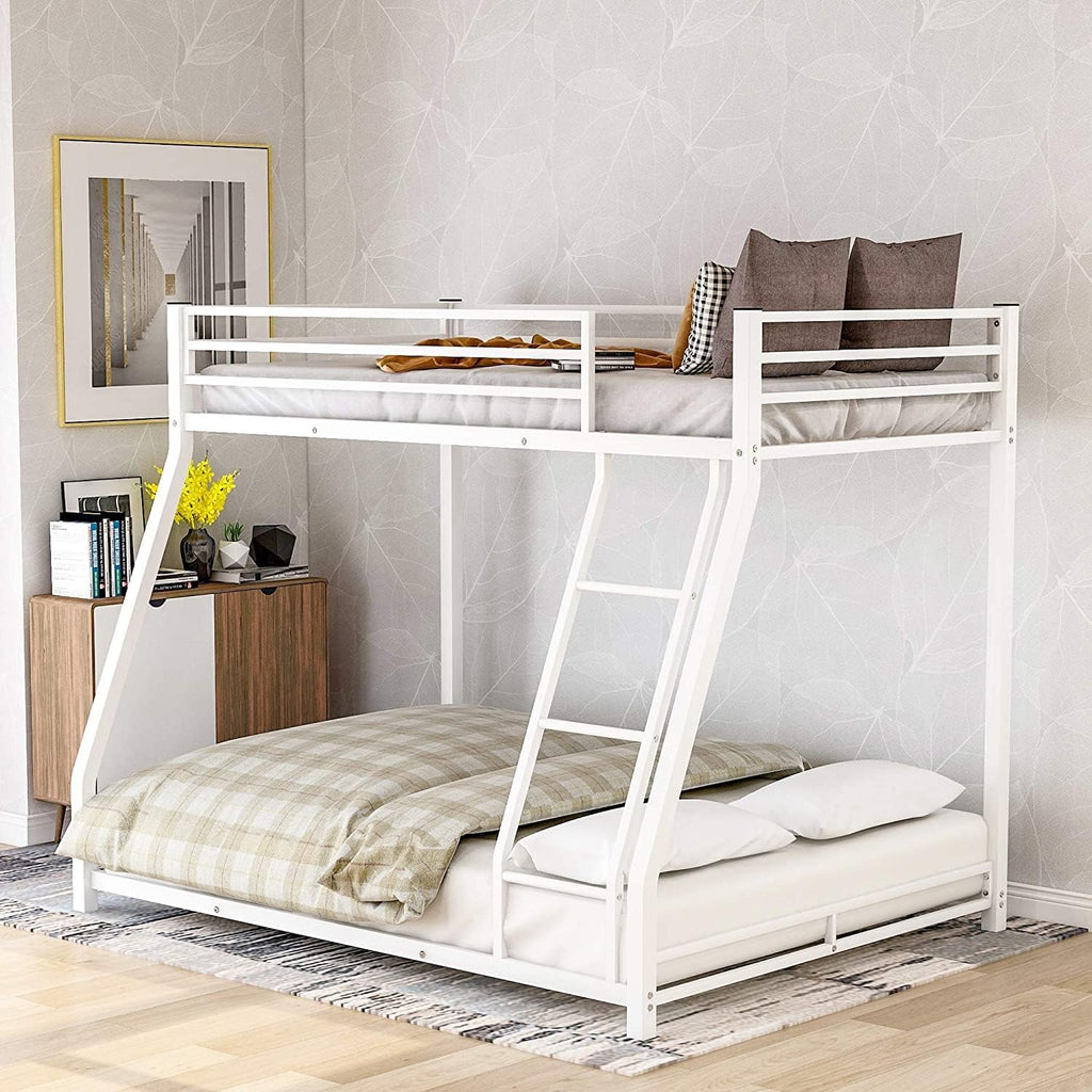 White Solid Wood Twin Over Twin Bunk Bed with Storage Staircase, Slide, and Two Drawers F494