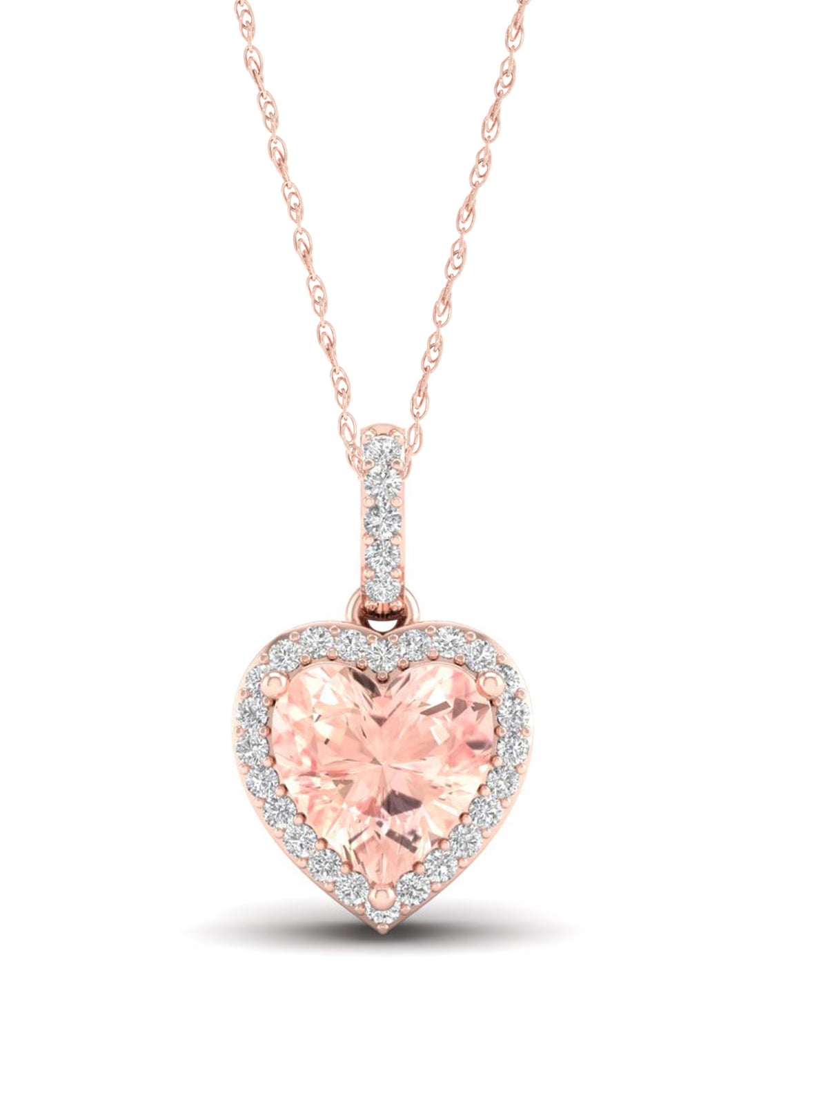 10k Rose Gold Morganite Diamond Halo Pendant Necklace D456