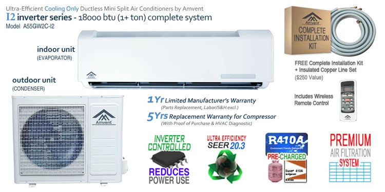 18000 BTU Cooling Only Inverter Mini Split Air Conditioner W100
