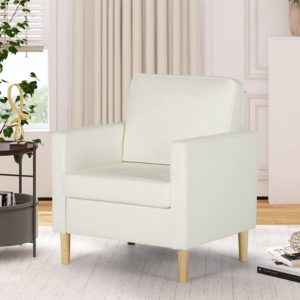 Cream White Faux Leather Single Sofa Chair N2435