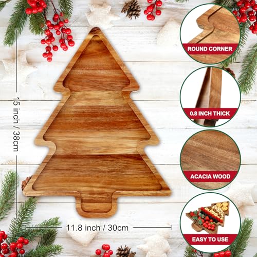 Acacia Wood Christmas Tree Serving Dish F93214