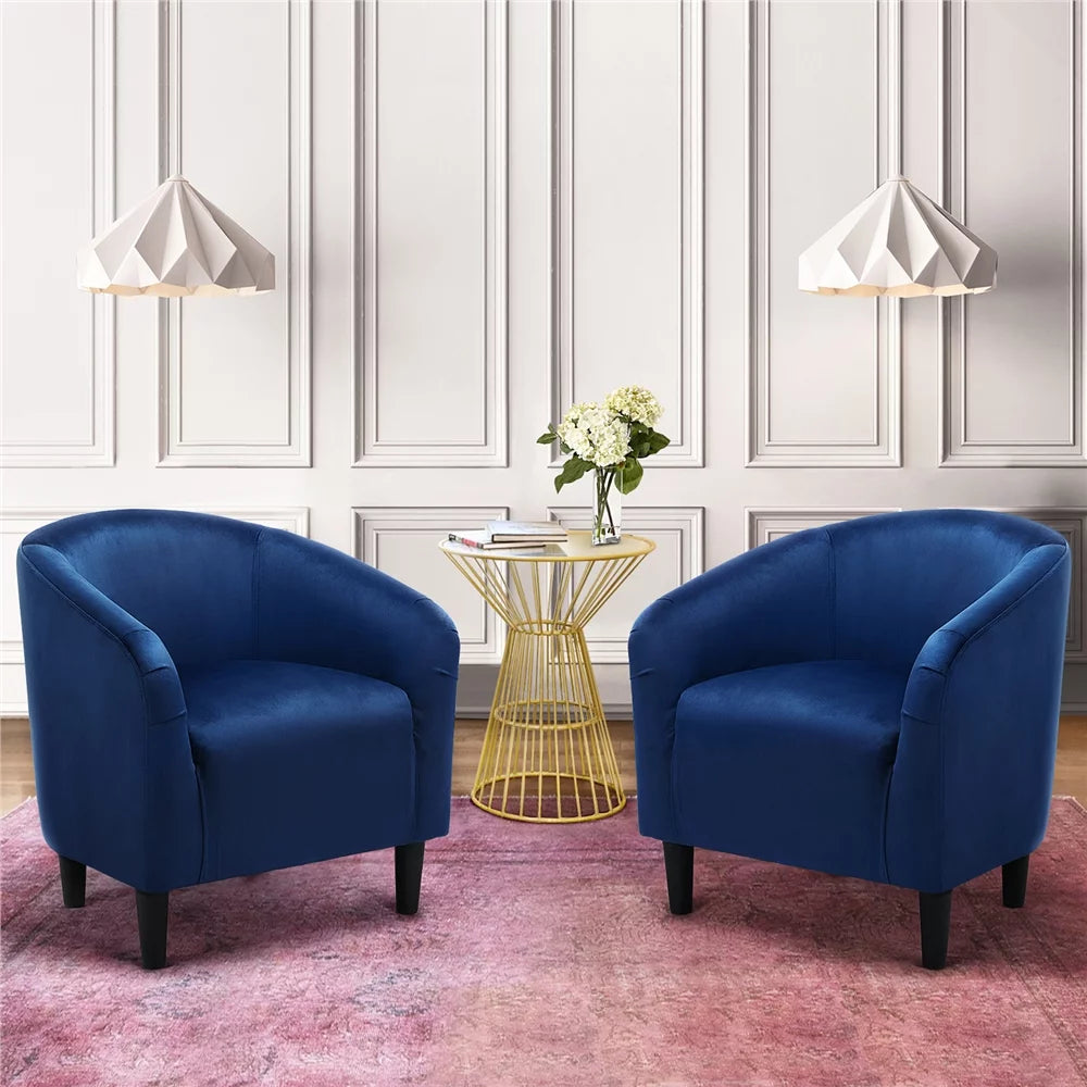 Navy Blue Velvet Upholstered Barrel Chair E7346