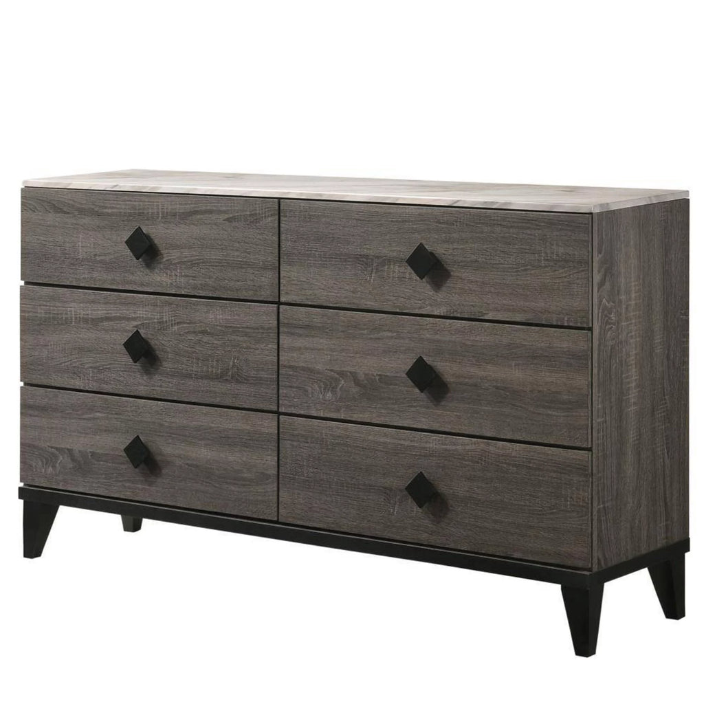 6 Drawer Wooden Dresser with Angled Legs Gray P735223