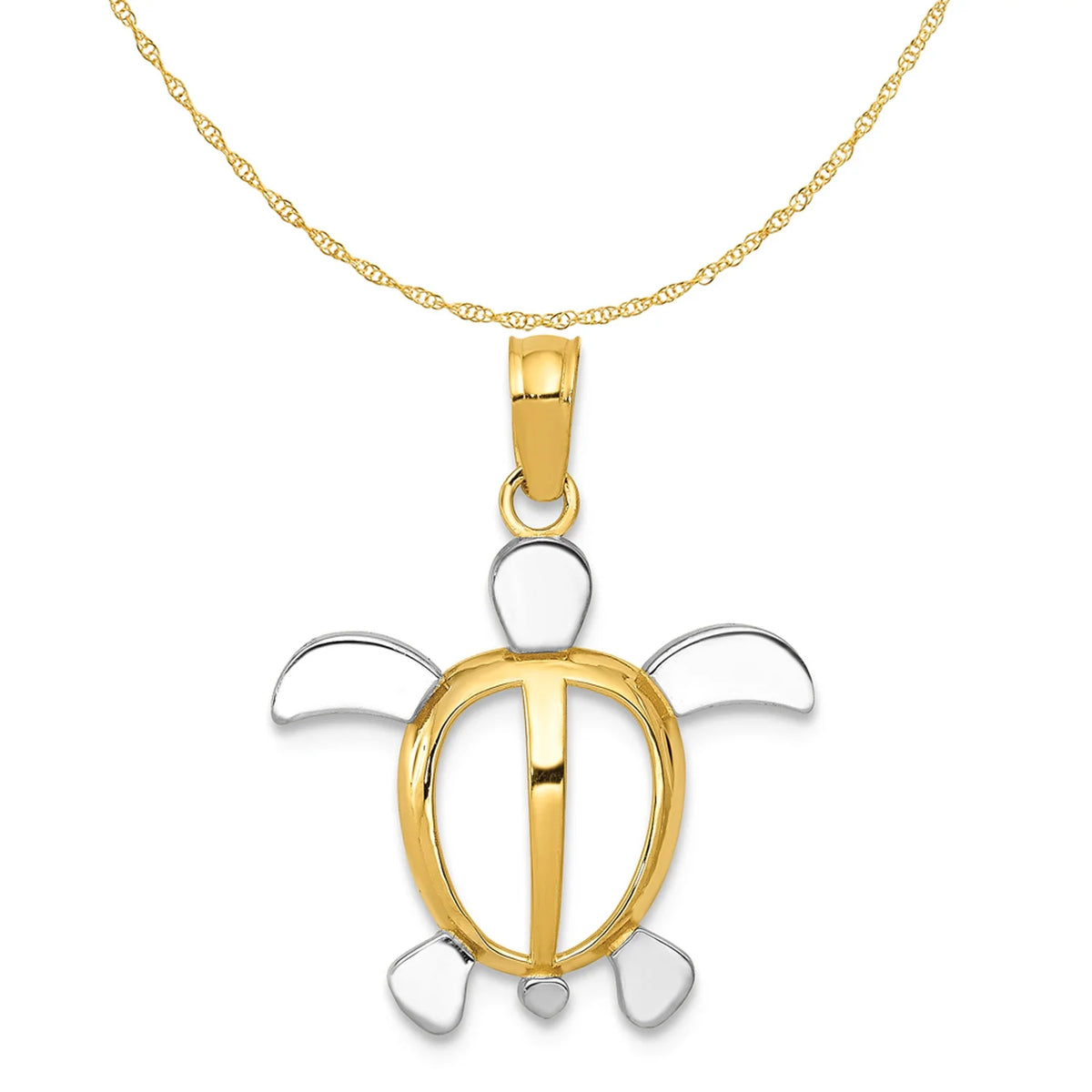 14K Two-Tone Gold Rhodium Plated Sea Turtle Pendant Necklace N1465