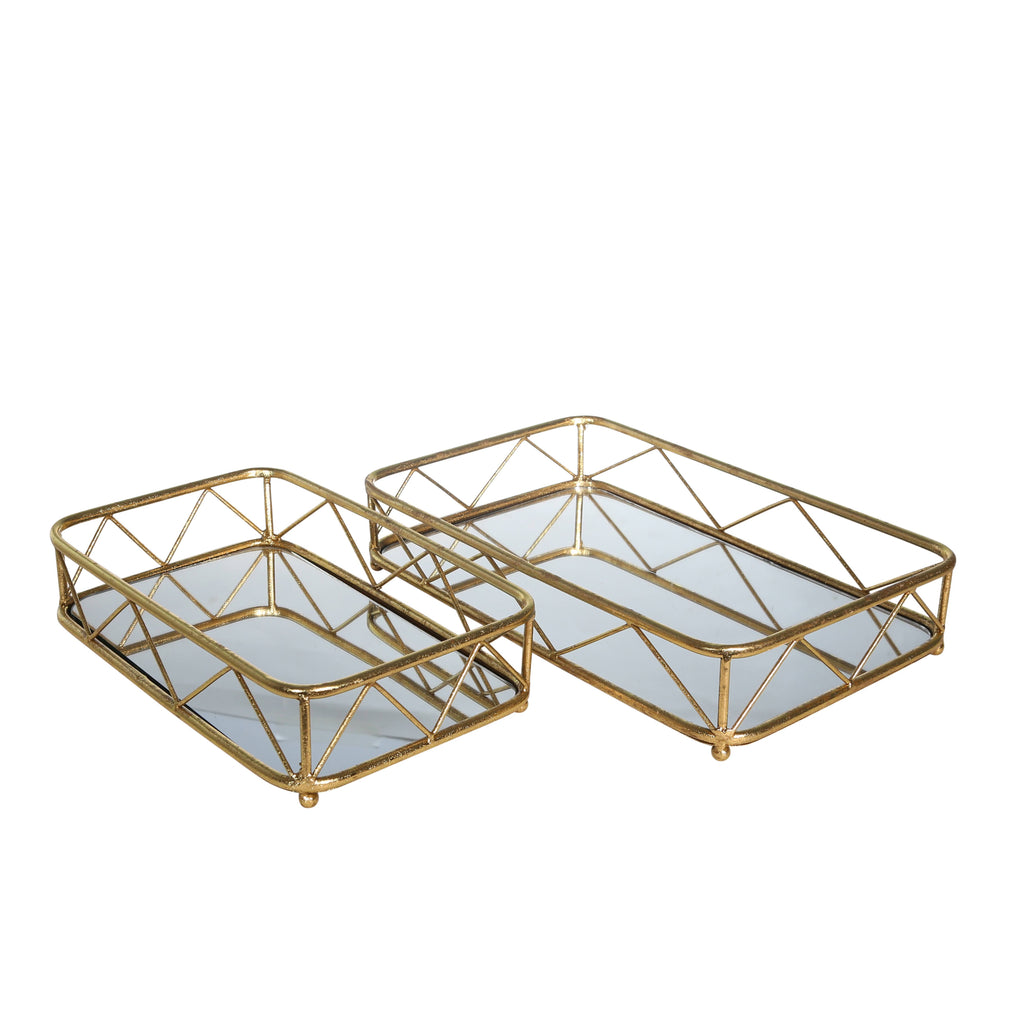 Rectangular Metal Frame Tray with Glass Top, Set of 2 K657