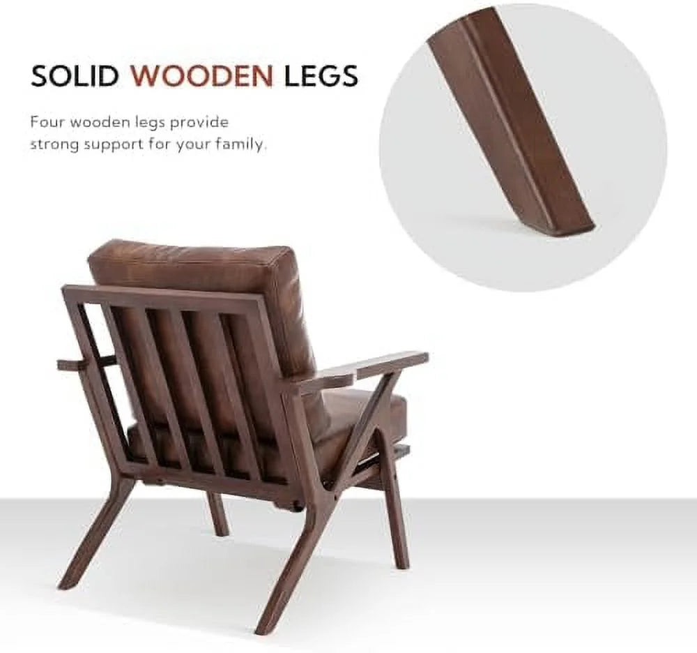 Brown Faux Leather Accent Chair with Wooden Frame F144693
