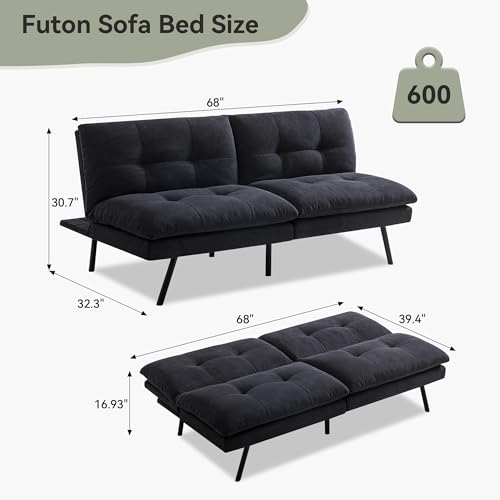 Vintage Brown Faux Leather Convertible Futon Sofa Bed T790