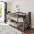 White Twin Low Bunk Bed with Staircase R8231