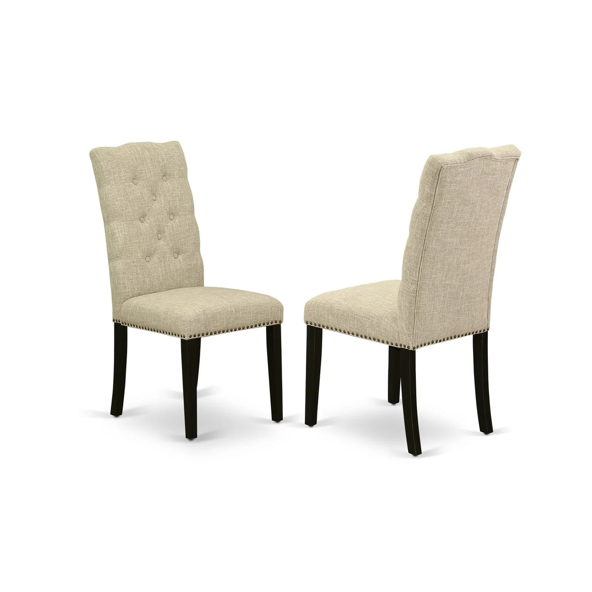 6-Pc Dining Chairs with Doeskin Linen Fabric Seat and Button Tufted Chair Back, Bench and Mid Century Dining Table with Wood Legs S7366