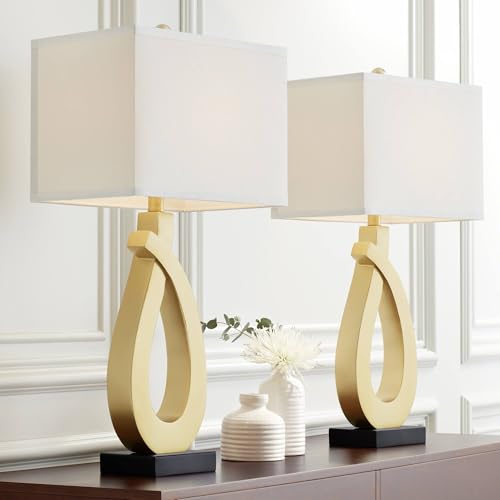 Set of 2 Gold Metal Table Lamps with USB Charging Port B1438