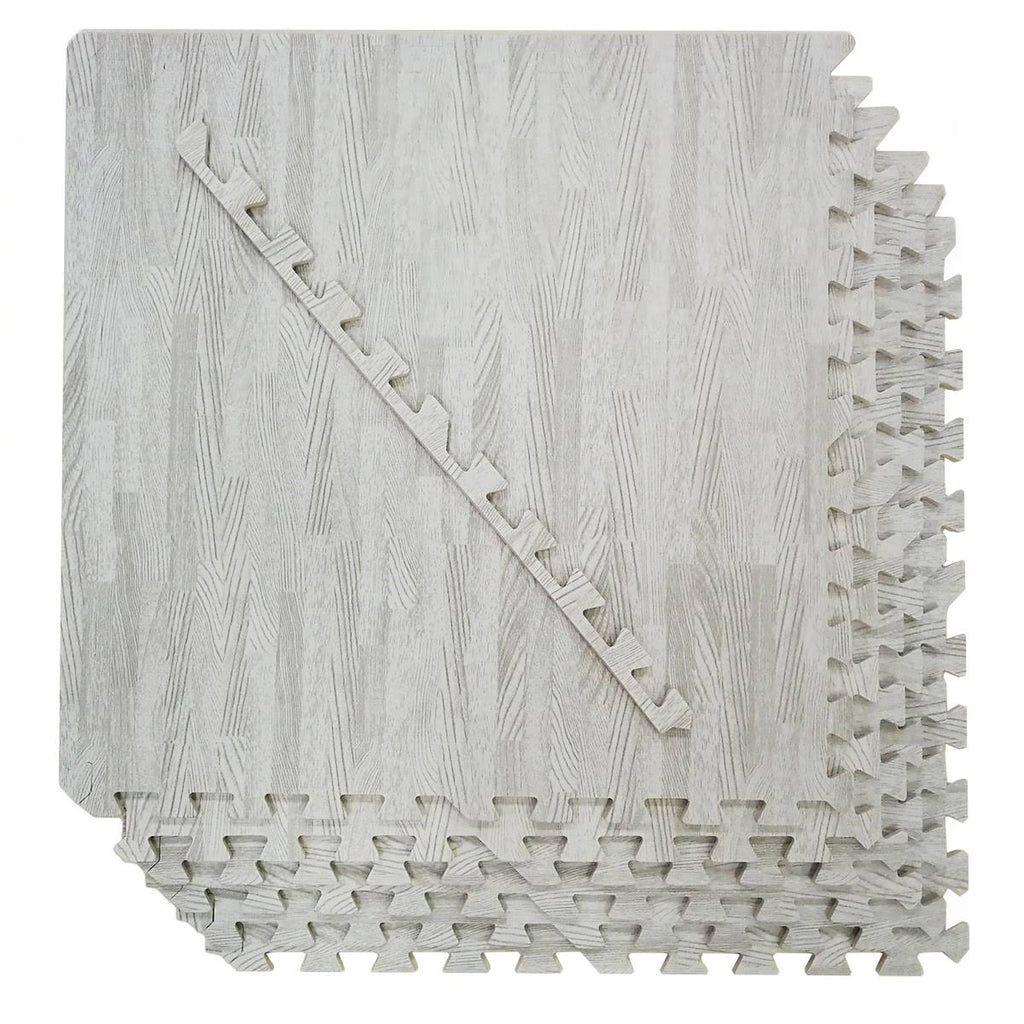 White Wood Grain Foam Mat Interlocking Flooring 25pcs E304