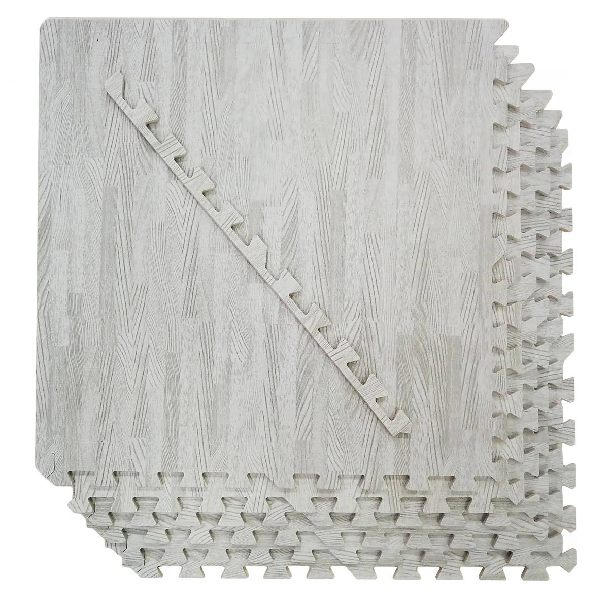 White Wood Grain Foam Mat Interlocking Flooring 25pcs E304