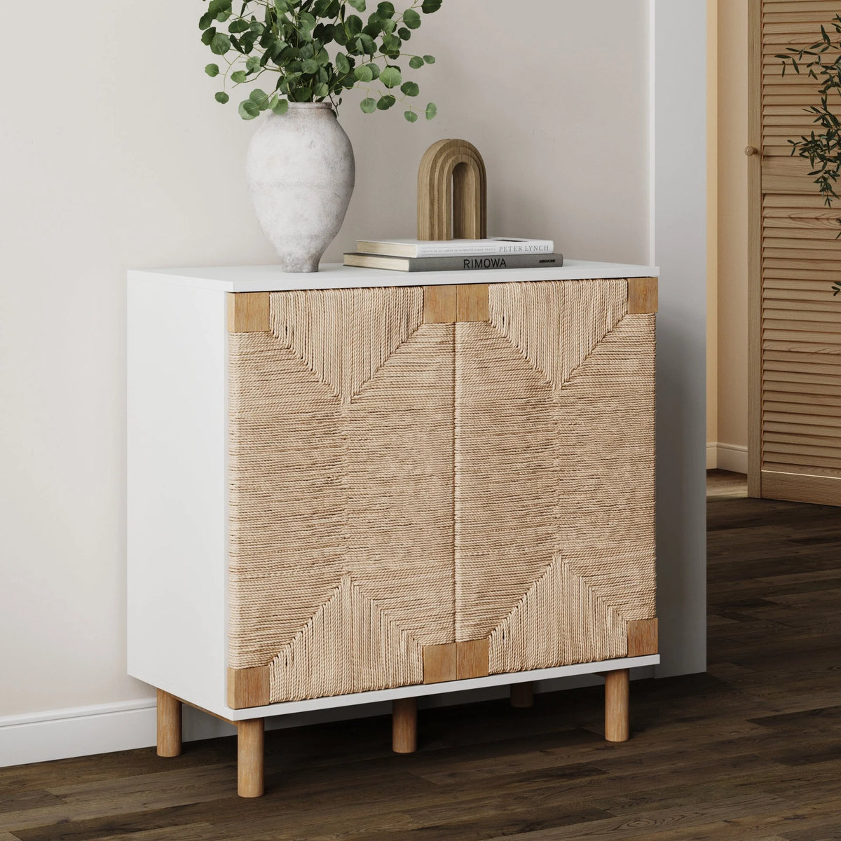 Natural Storage Cabinet with Adjustable Shelf and Seagrass Doors U449