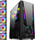 Mid Tower Desktop PC Gaming Computer Case with 5pcs 120mm ARGB Fans Tempered Glass Side Panels Black I315