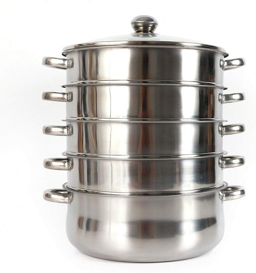 5 Tier Stainless Steel Steamer Pot with Tempered Glass Lid A73260