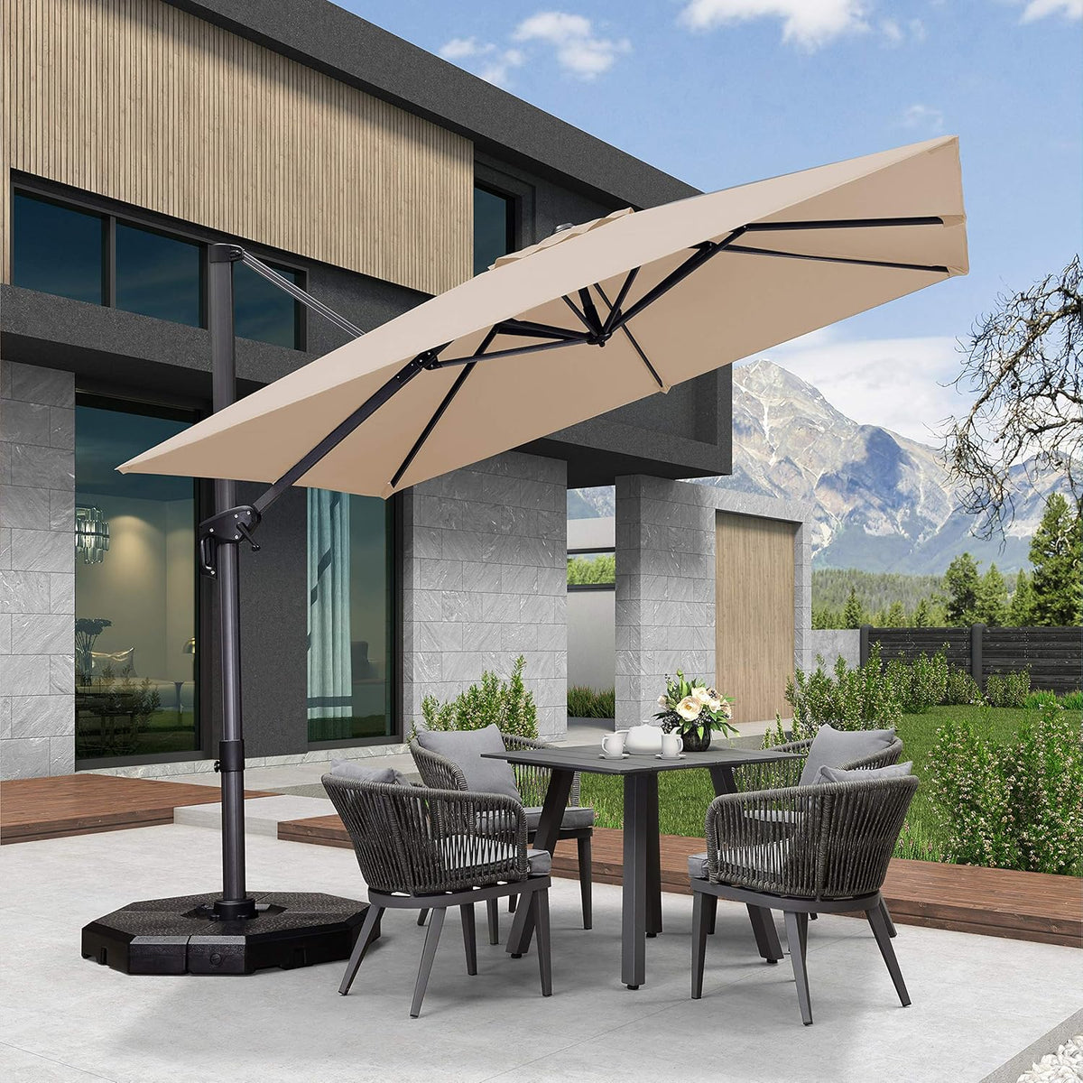 Grey 8 Feet Aluminum Cantilever Square Patio Umbrella K559