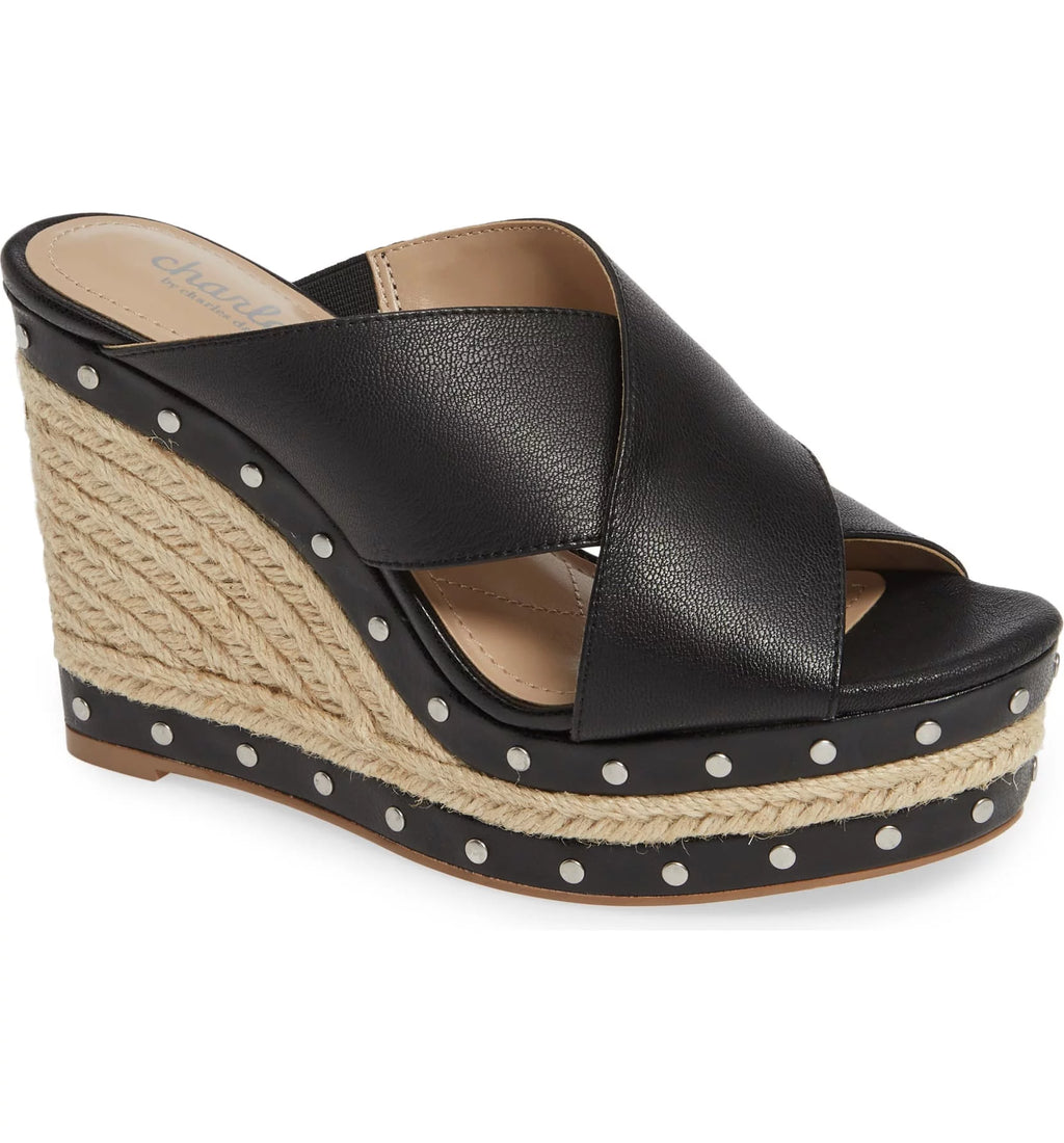 Black Espadrille Platform Wedge Heel Sandals I789