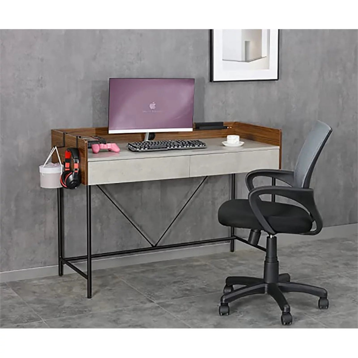 Walnut Cement Writing Desk with Drawers H46442
