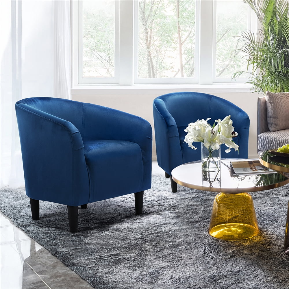 Navy Blue Velvet Upholstered Barrel Chair E7346