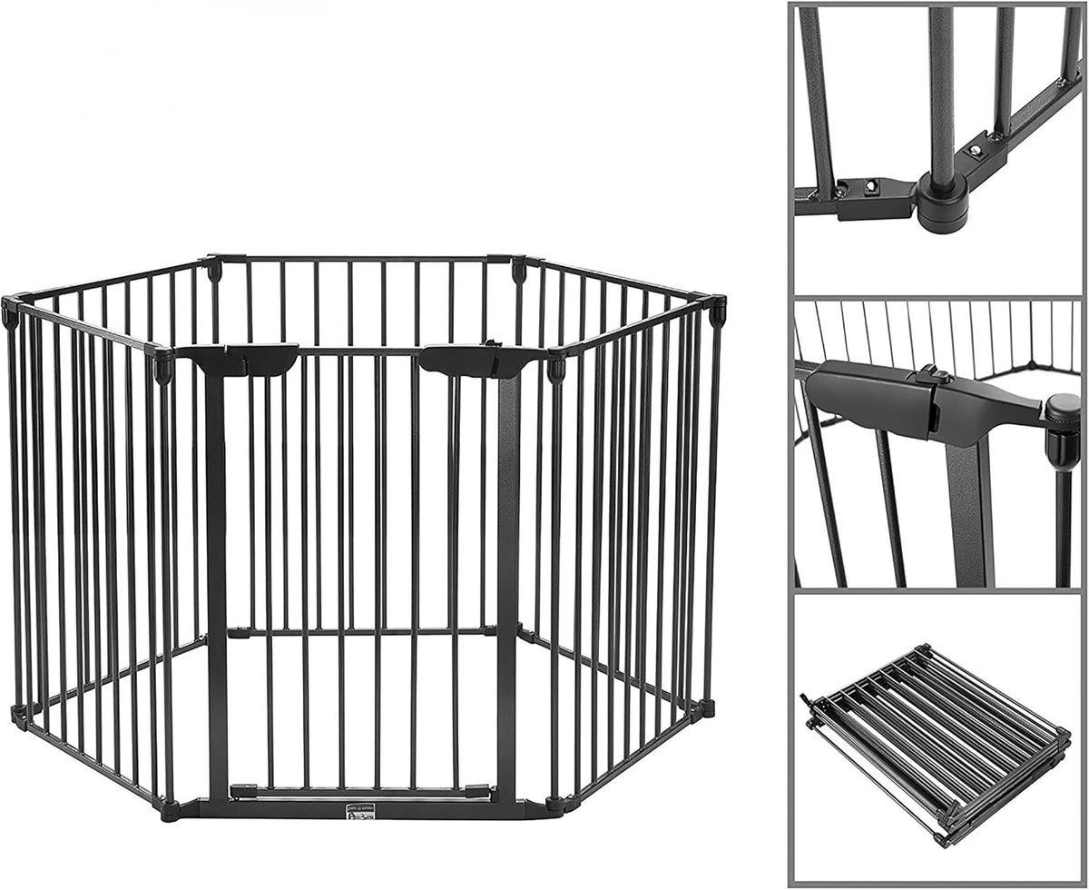 Black 6 Panel Folding Pet Exercise Playpen with Gate H7365