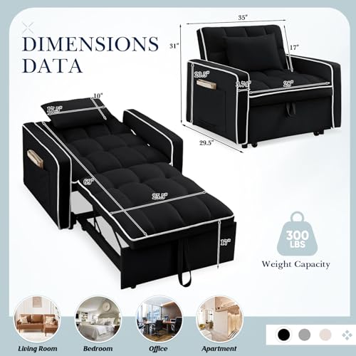 Beige Velvet Convertible Chair Bed L1047