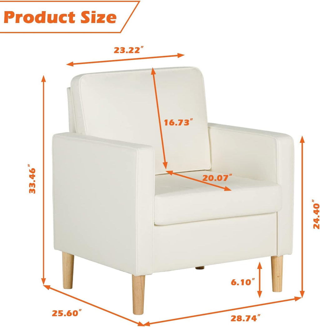 Cream White Faux Leather Single Sofa Chair N2435