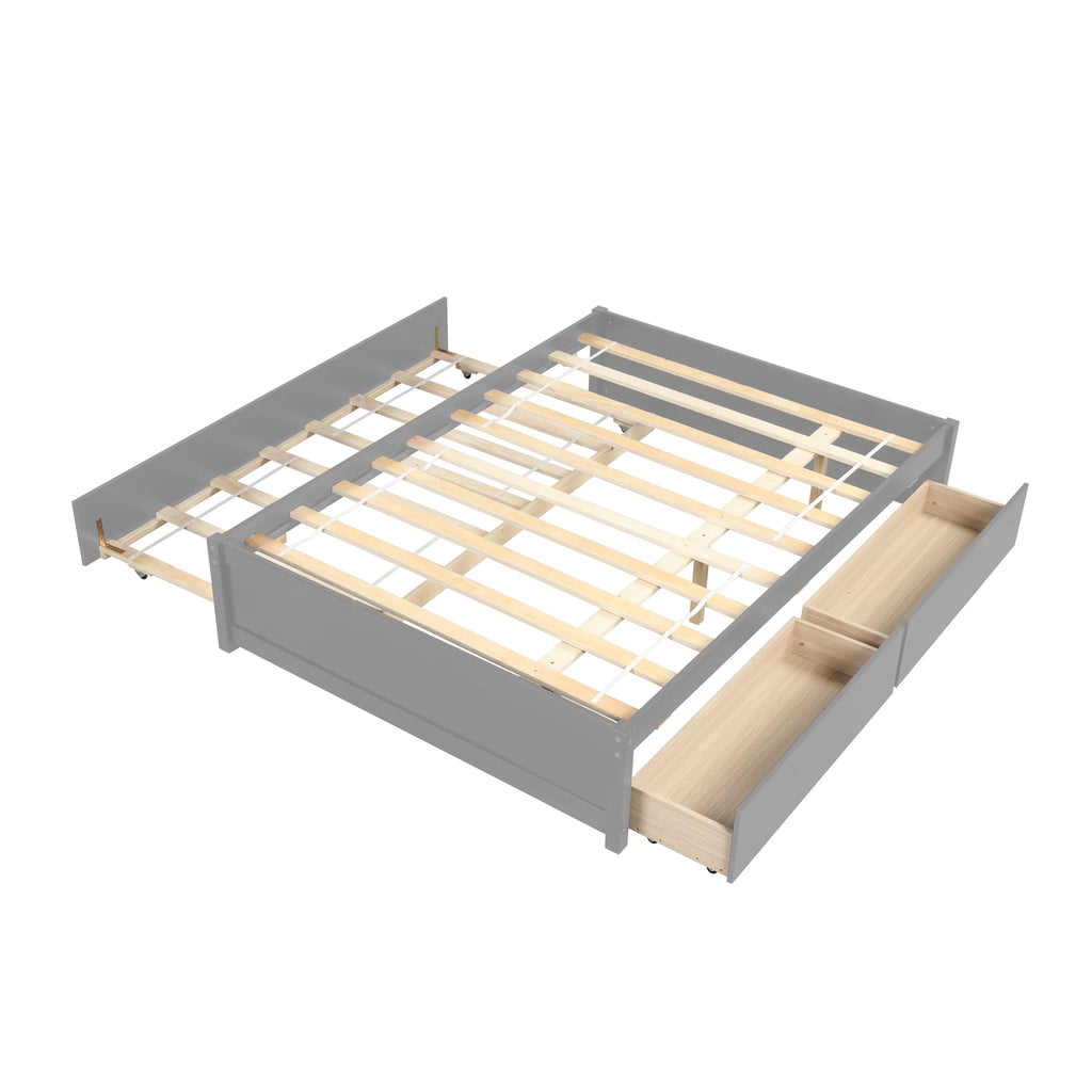 Beige Queen Size Upholstered Platform Bed Frame with Wooden Slats W627893