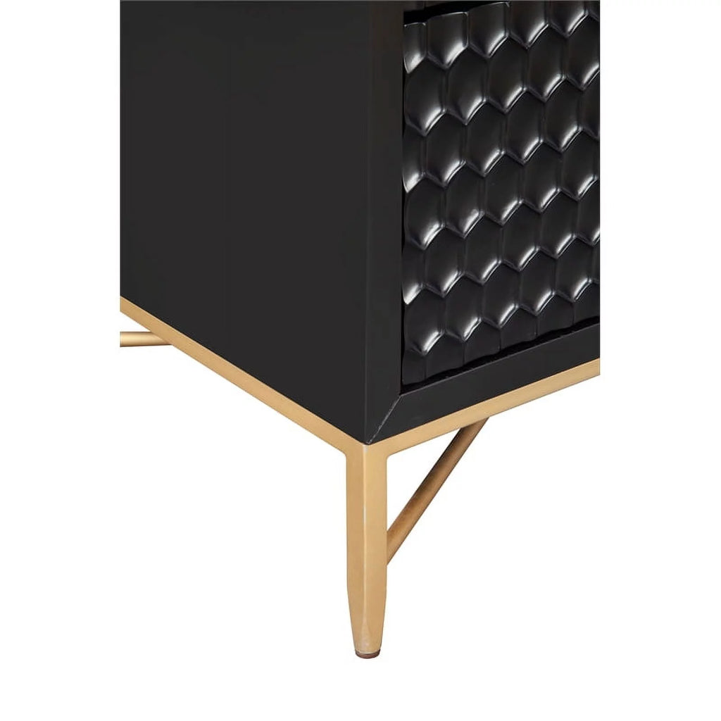 2 Piece Nightstand and Wood Chest Furniture Set in Black C377