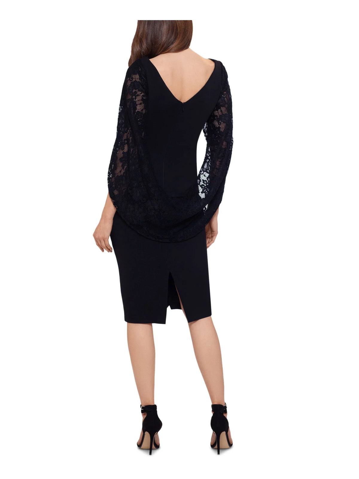 Black Stretch Ruched Lace Sheath Dress W412792