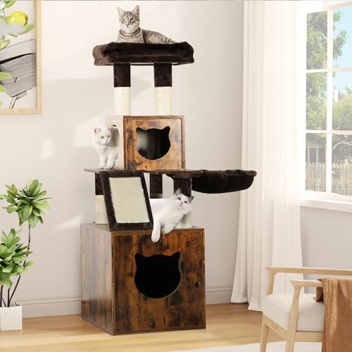 Cat Tree with Litter Box Enclosure and Scratching Post A384290
