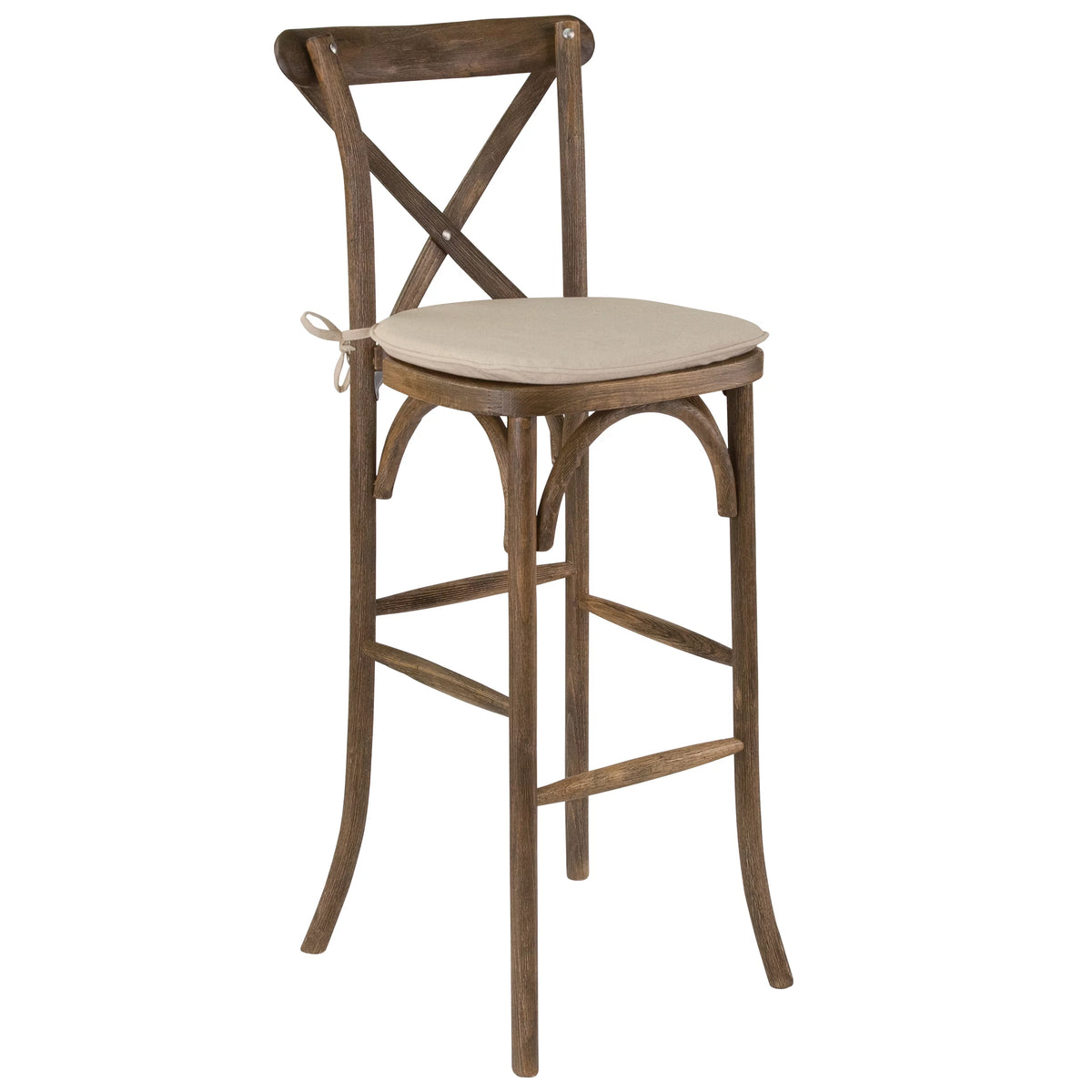Dark Antique Wood Cross Back Barstool with Cushion T487978