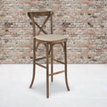 Dark Antique Wood Cross Back Barstool with Cushion T487978