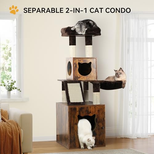 Cat Tree with Litter Box Enclosure and Scratching Post A384290