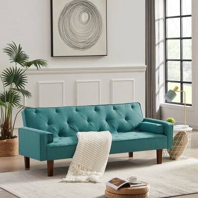 Blue Polyester Square Arm Sofa Bed T381