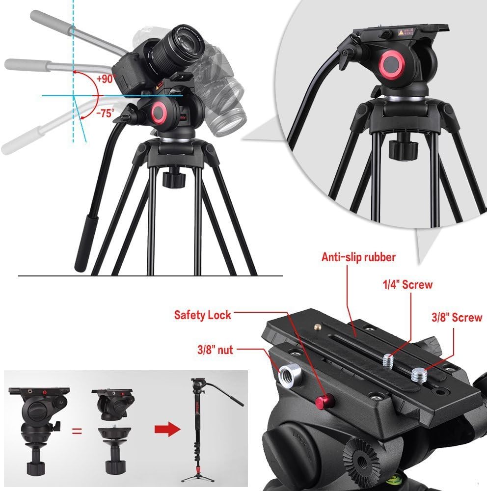 Heavy Duty Aluminum Video Tripod with Camera Stand H89806