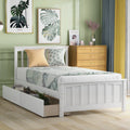 White Twin Size Wood Platform Bed with Two Storage Drawers P226