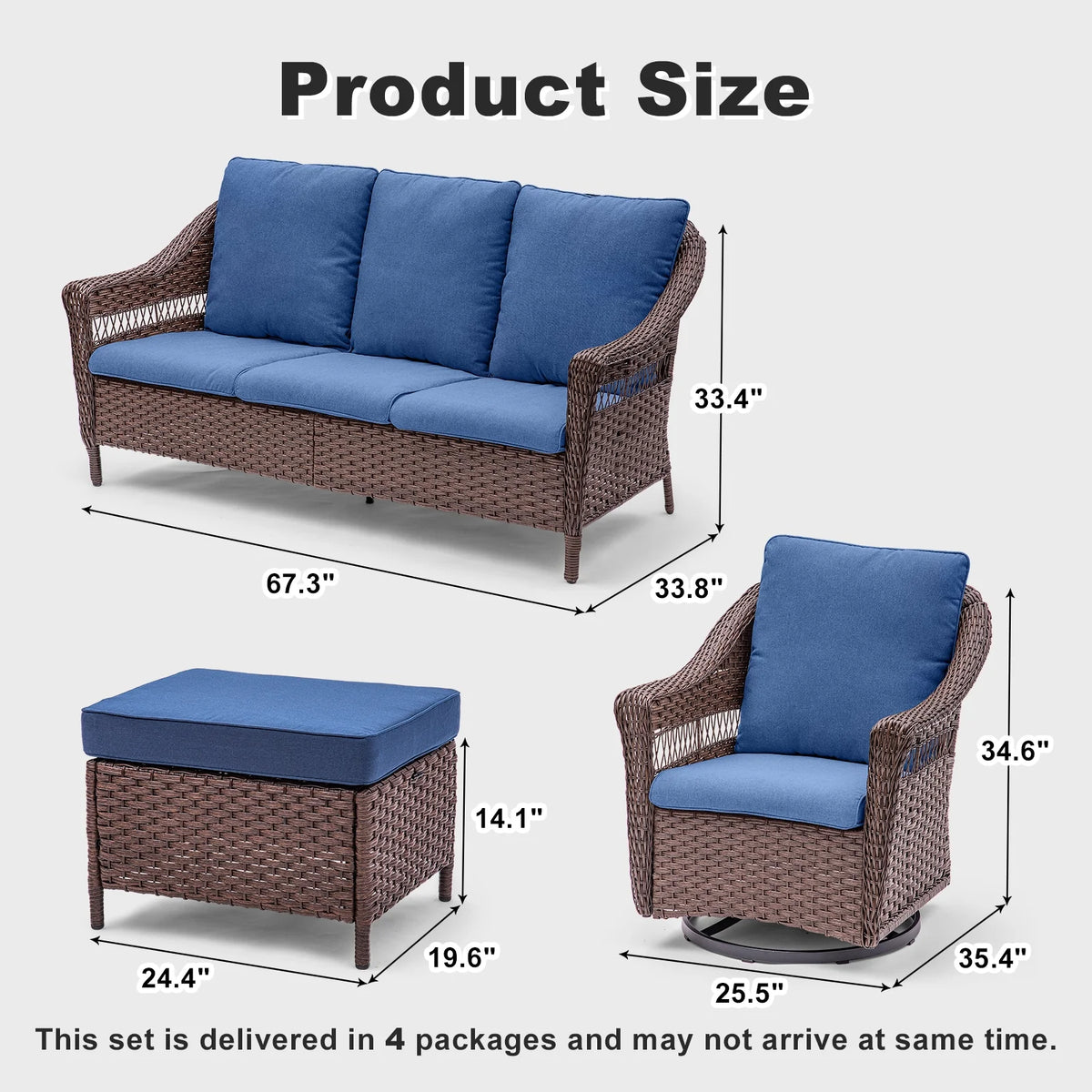 7 Pieces Rattan Patio Sofa Set with Cushions T496766