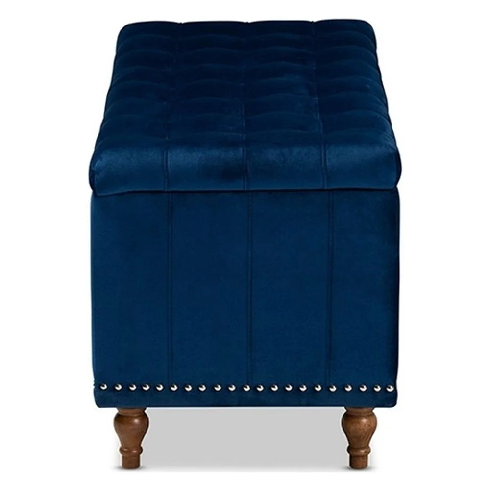 Navy Blue Velvet Button-Tufted Storage Ottoman Bench T5681