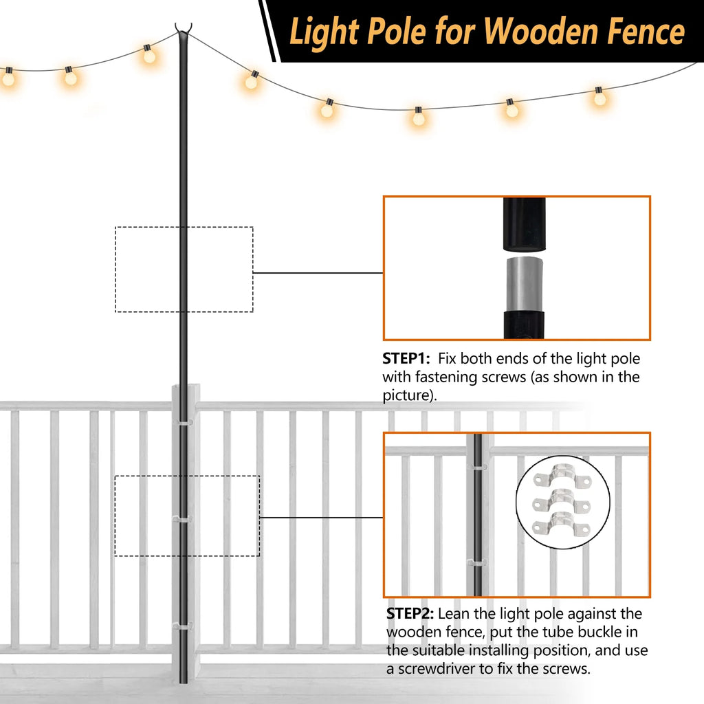 String Light Poles Stand for Outside, 2 Pack, 9 FT x 25 mm A894
