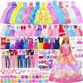 342 Pcs Doll Clothes and Accessories with Doll, Princess Gowns, Fashion Dresses, Top, Pants, Swimsuits, Shoes, Hangers and Other Accessories, Doll Playset Dress up Toy A9028